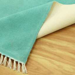 Hand Block Printed Sea Green Cotton Rug, Flatweave Runner - thumbnail 2