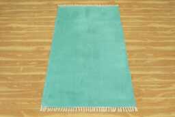 Hand Block Printed Sea Green Cotton Rug, Flatweave Runner