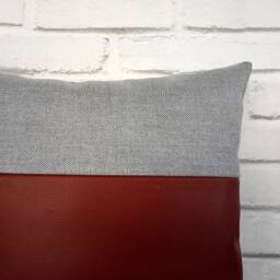 Faux Leather Pillow Cover Taba Brown & Gray-Blue Denim - thumbnail 2