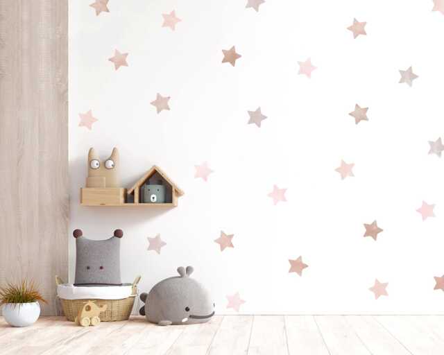 Boho Watercolor Star Wall Decals Neutral Pink Nursery Decor - image 1