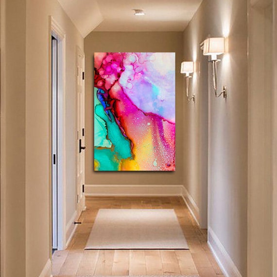 Bright Abstract Marbling Effect Colourful Splashes Small Medium Large Deep Canvas Print Modern Portrait Wall Art Picture Free Delivery - image 1