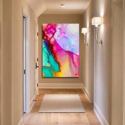 Bright Abstract Marbling Effect Colourful Splashes Small Medium Large Deep Canvas Print Modern Portrait Wall Art Picture Free Delivery - thumbnail 1