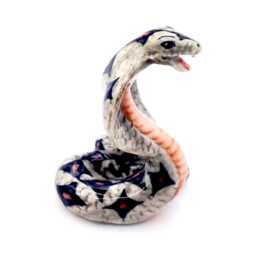Miniature Ceramic King Cobra Snake Reptile Animal Tiny Grey Orange Black Figurine Statue Decoration Collectible Hand Painted Figure - thumbnail 2