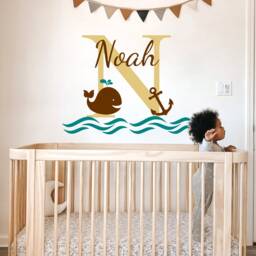 Boys Name Wall Decal/Nursery Baby Boy Room Decor Whale Anchor Nautical Vinyl Sticker Decals - thumbnail 2