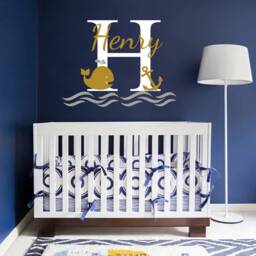 Boys Name Wall Decal/Nursery Baby Boy Room Decor Whale Anchor Nautical Vinyl Sticker Decals - thumbnail 3