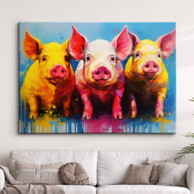 Colorful Pigs Wild Animal Abstract Oil Painting Paint Splatter Style Wall Art Framed Canvas Poster Print Home Living Room Decor Fun Pig Gift - image 1