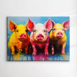 Colorful Pigs Wild Animal Abstract Oil Painting Paint Splatter Style Wall Art Framed Canvas Poster Print Home Living Room Decor Fun Pig Gift - thumbnail 3