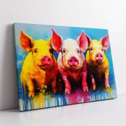 Colorful Pigs Wild Animal Abstract Oil Painting Paint Splatter Style Wall Art Framed Canvas Poster Print Home Living Room Decor Fun Pig Gift - thumbnail 2