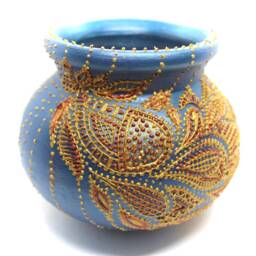 Aruba Ceramic Vase - Large, Blue Peacock, Wedding Decor, Eid Decorations, Diwali Hand Painted, Ceramic, Gold, Copper - thumbnail 2
