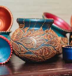 Aruba Ceramic Vase - Large, Blue Peacock, Wedding Decor, Eid Decorations, Diwali Hand Painted, Ceramic, Gold, Copper - thumbnail 1