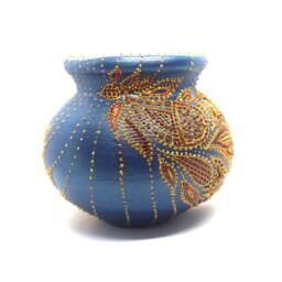 Aruba Ceramic Vase - Large, Blue Peacock, Wedding Decor, Eid Decorations, Diwali Hand Painted, Ceramic, Gold, Copper - thumbnail 3