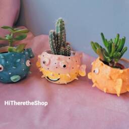 Mr Puffty The Happy Pufferfish Handmade Ceramic Succulent Cactus Pot, Plant Home Garden Decor. Outdoor Planter. Pottery Gifts. Fish - thumbnail 3