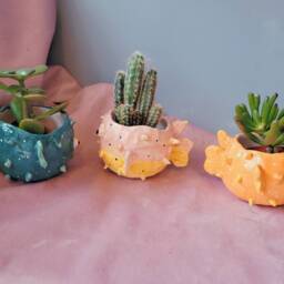 Mr Puffty The Happy Pufferfish Handmade Ceramic Succulent Cactus Pot, Plant Home Garden Decor. Outdoor Planter. Pottery Gifts. Fish - thumbnail 4