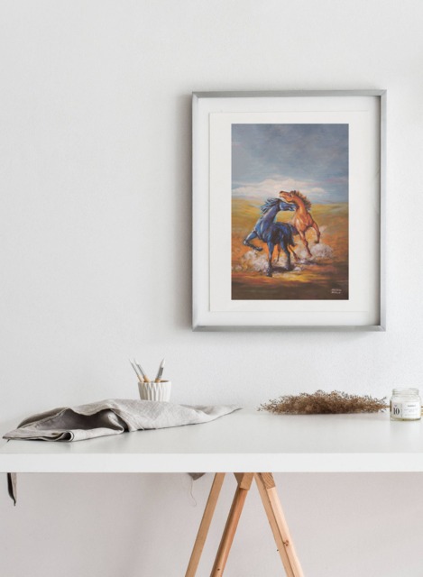 Fighting Stallions Art Print - Ozark Horse Painting, Matte Finish - image 1