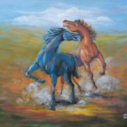 Fighting Stallions Art Print - Ozark Horse Painting, Matte Finish - thumbnail 2