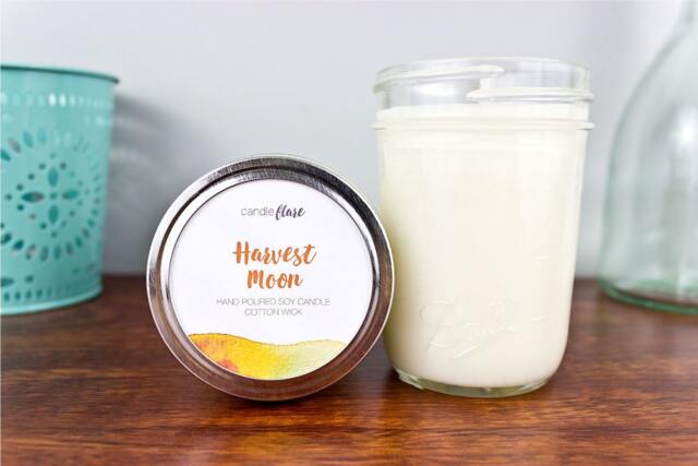 Harvest Moon Soy Candle in Half Pint Mason Jar, Scented Candle, Wood Wick Harvest Moon Fall - image 1