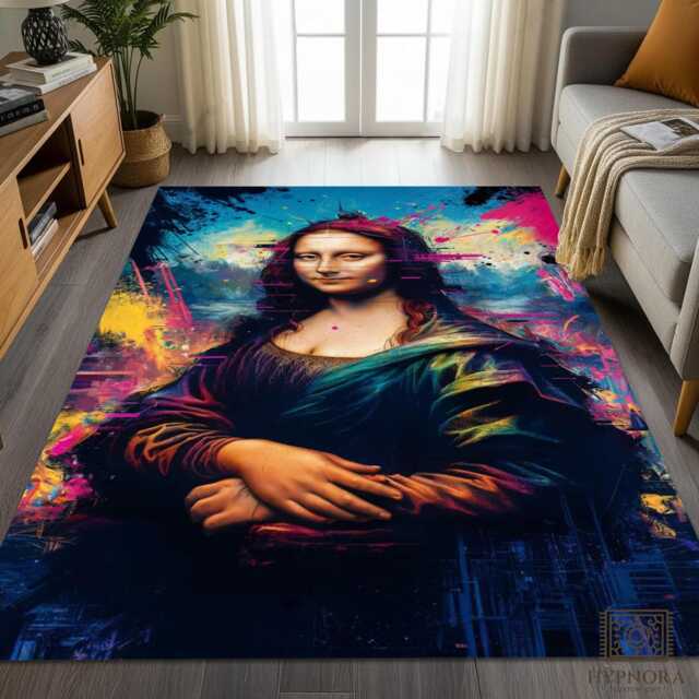 Mona Lisa Glitch Rug, Modern Pop Art Area Carpet - image 1