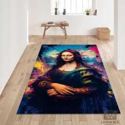 Mona Lisa Glitch Rug, Modern Pop Art Area Carpet - thumbnail 3