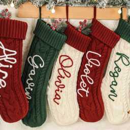Personalized Knitted Christmas Stocking 3D Embroidered Name, Holiday Decor - thumbnail 2