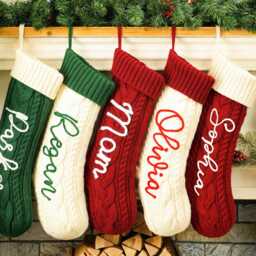 Personalized Knitted Christmas Stocking 3D Embroidered Name, Holiday Decor - thumbnail 3