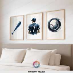Personalized Boys Baseball Decor - Set Of 3 Prints - Custom Boy Bedroom Wall Art Kids Posters Navy - thumbnail 1