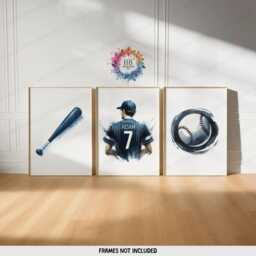Personalized Boys Baseball Decor - Set Of 3 Prints - Custom Boy Bedroom Wall Art Kids Posters Navy - thumbnail 2