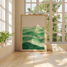 Green Mountain Landscape Art Print, Minimalist Nature Poster, Abstract Scenery, Hills Wall Art, Tranquil Decor - thumbnail 3