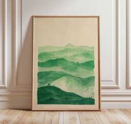 Green Mountain Landscape Art Print, Minimalist Nature Poster, Abstract Scenery, Hills Wall Art, Tranquil Decor - thumbnail 1