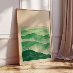 Green Mountain Landscape Art Print, Minimalist Nature Poster, Abstract Scenery, Hills Wall Art, Tranquil Decor - thumbnail 2