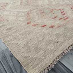 Handwoven Natural Wool Faded Kilim Rug, Artisan Tribal Geometric Flatweave, Turkish Persian Navajo Bohemian Design, 253x147 cm - thumbnail 4