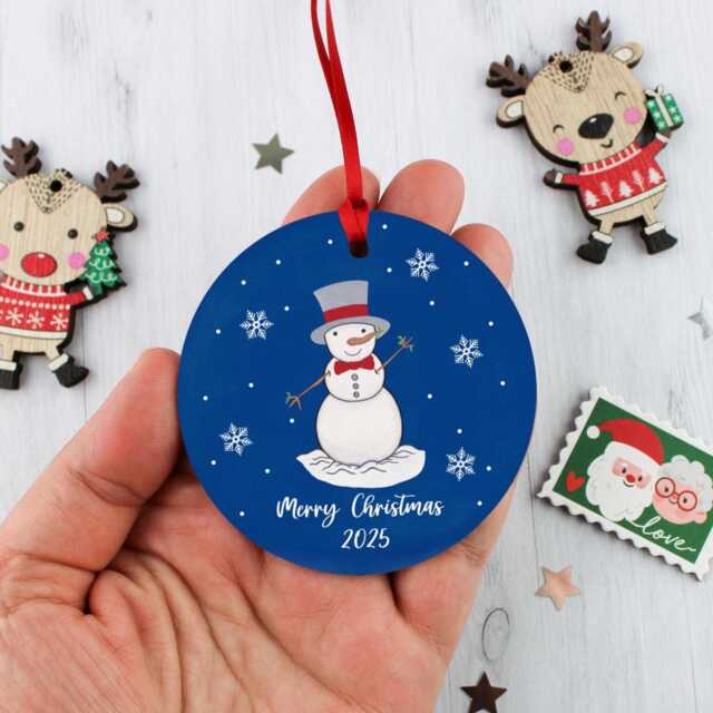 Personalised Snowman Ceramic Christmas Tree Decoration - Custom Name Ornament, Holiday Keepsake Gift - image 1