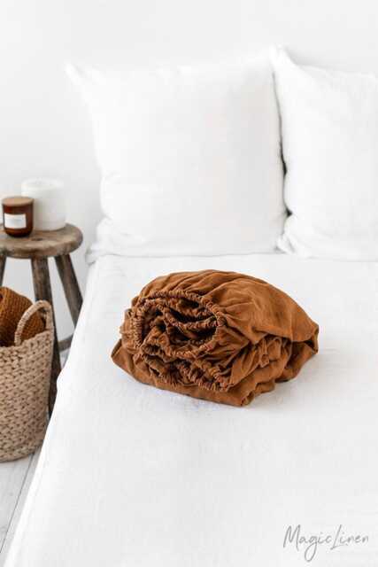 Cinnamon Linen Fitted Sheet - Soft Bedding Queen King Deep Pocket Bed Stonewashed Thermoregulating Oeko European - image 1