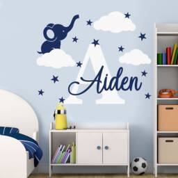 Elephant Name Wall Decal Cloud & Star Kids Room Decor - thumbnail 2