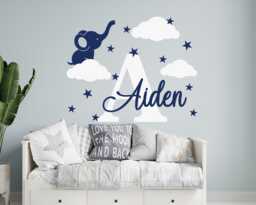Elephant Name Wall Decal Cloud & Star Kids Room Decor - thumbnail 1