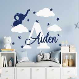 Elephant Name Wall Decal Cloud & Star Kids Room Decor - thumbnail 4