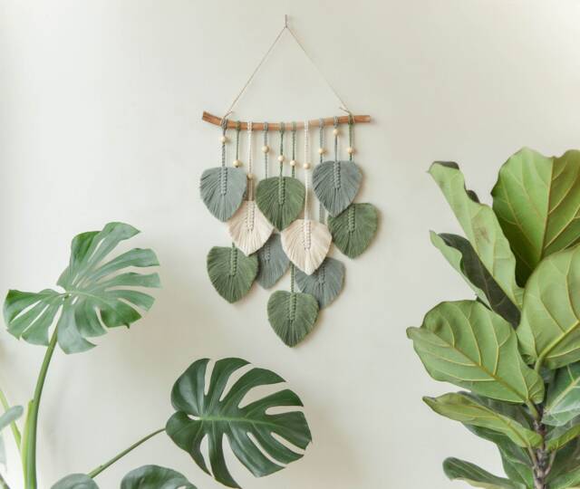 Safari Nursery Decor Green Leaves, Jungle Decor, Macrame Wall Hanging, Boho Art, Gift L02 - image 1