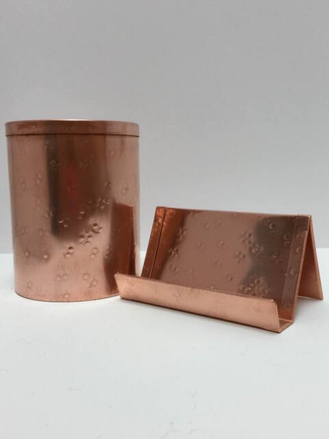Hammered Copper Desk Set Pen Holder & Business Card - image 1