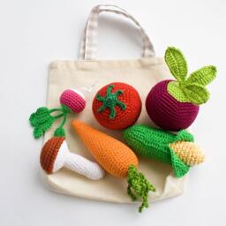 Crochet Vegetables Rattle Baby Toys With Tote Bag, Play Food Set, 6 12 Months - thumbnail 3