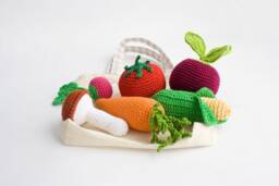 Crochet Vegetables Rattle Baby Toys With Tote Bag, Play Food Set, 6 12 Months