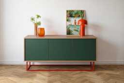 Modern Sideboard, Custom-Made - Natural Oak, Green - thumbnail 1