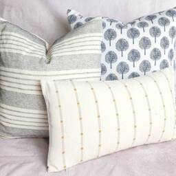 Thai Woven Pillow Cover Set, Block Print, Sashiko, Striped - thumbnail 2