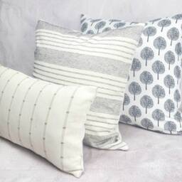 Thai Woven Pillow Cover Set, Block Print, Sashiko, Striped - thumbnail 3