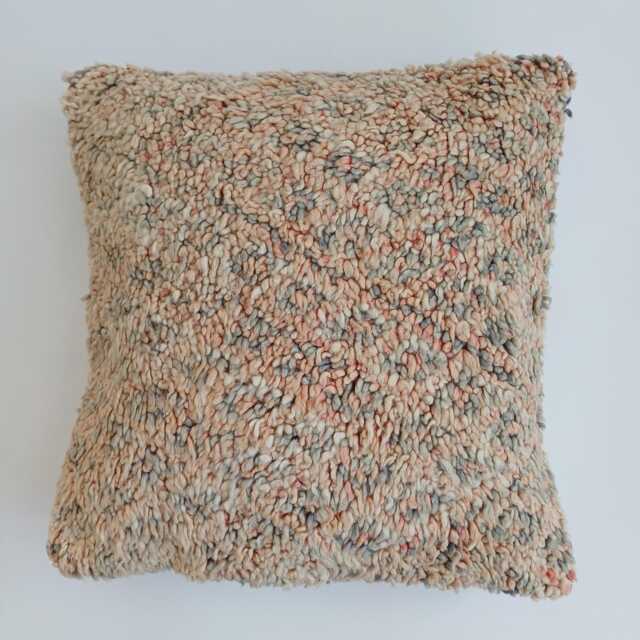 Moroccan Wool Cushion Cover, Handmade Berber Pillow, Multicoloured Vintage Rug Cushion, Tribal Throw 20''x20''/53x50 cm - image 1