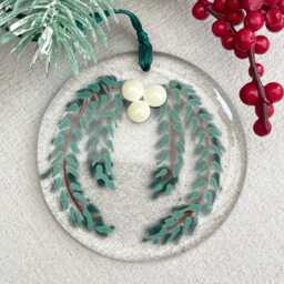 Yew Garland Bauble - Fused Glass Christmas Tree Decoration - thumbnail 2
