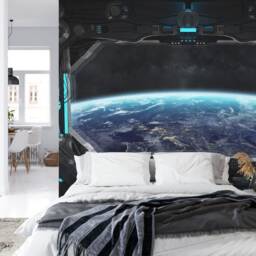 Spaceship Window Wall Mural, Stars Astronomy Kids Room Peel & Stick Wallpaper - thumbnail 2