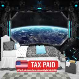 Spaceship Window Wall Mural, Stars Astronomy Kids Room Peel & Stick Wallpaper - thumbnail 1