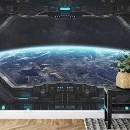 Spaceship Window Wall Mural, Stars Astronomy Kids Room Peel & Stick Wallpaper - thumbnail 3