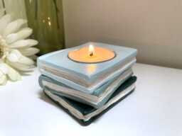 Handmade Candle Holder in The Style Of Stacked Books/Shades Green Gift For A Book Lover For Mum, Gran, Friend, Sister Etc - thumbnail 1