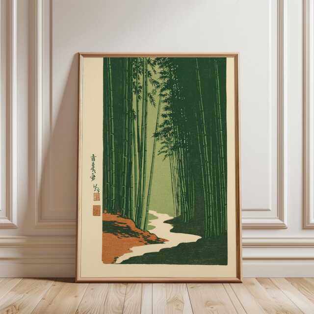 Green Bamboo Forest Poster - Japanese Woodblock Landscape Art Vertical Nature Print - image 1