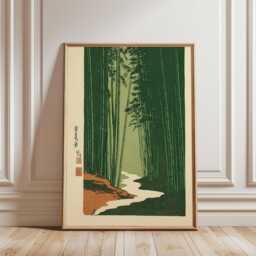 Green Bamboo Forest Poster - Japanese Woodblock Landscape Art Vertical Nature Print - thumbnail 1